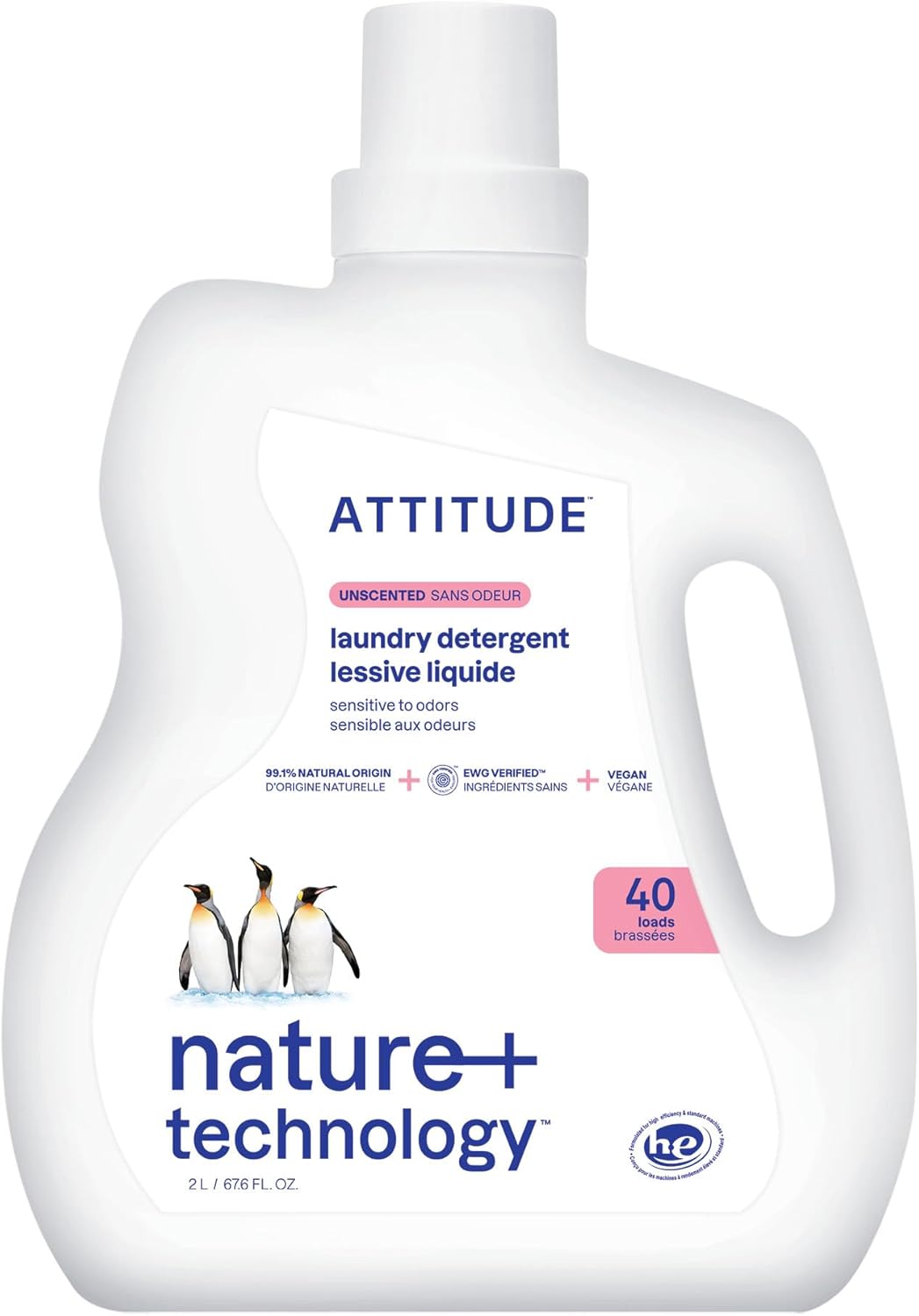 ATTITUDE Liquid Laundry Detergent, EWG Verified, HE Compatible, Plant-Based & Vegan, Natural