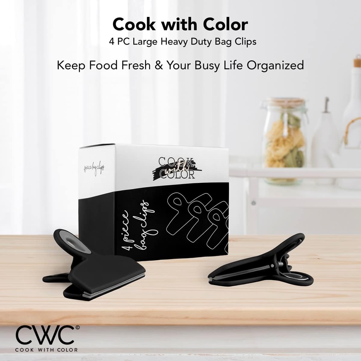 COOK WITH COLOR Bag Clips - Heavy Duty Chip Clip and Refrigerator Magnet Clips for Food Storage