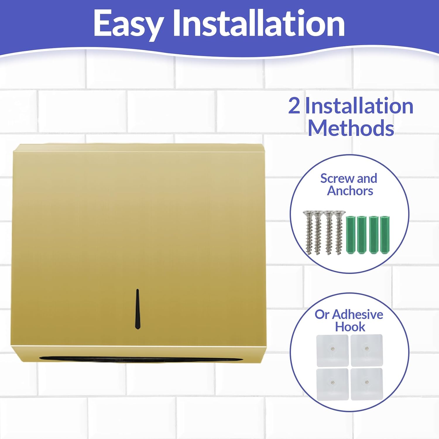 Paper Towel Dispenser Wall Mount, Brushed Gold Stainless Steel Commercial Paper Towel Holder with