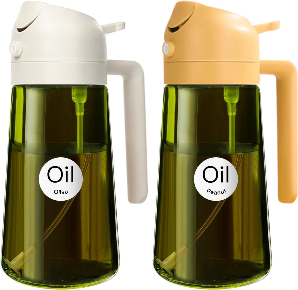 YARRAMATE 2PCS 16oz/470ml Oil Sprayer for Cooking with Stickers, Food-Grade 2 in 1 Olive Oil