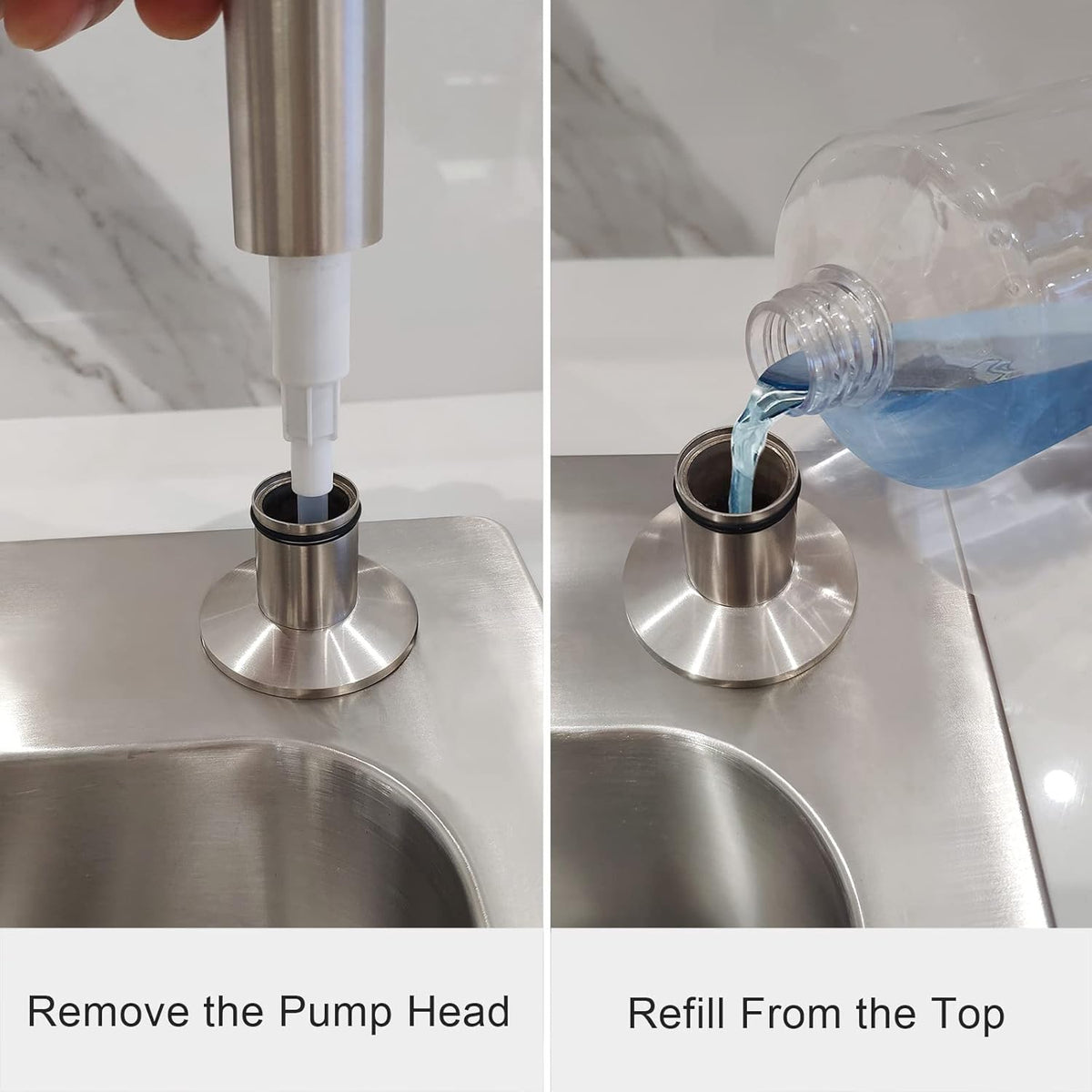 Brushed Nickel Built in Soap Dispenser for Kitchen Sink with 17 OZ PET Bottle Brass Pump Head Deck