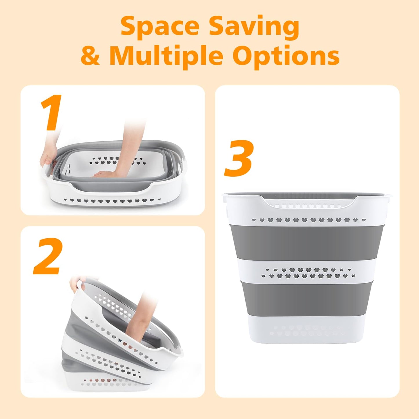 42L Medium Collapsible Plastic Laundry Basket with Handles, Foldable Laundry Basket Hamper, Pop Up