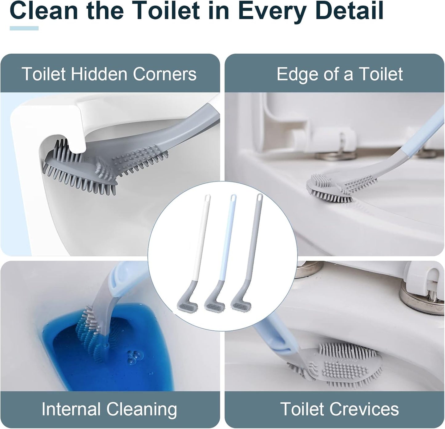 Golf Toilets Brushes, Toilet Cleaning Brush, Flexible Bendable Silicone Long Handled Toilet