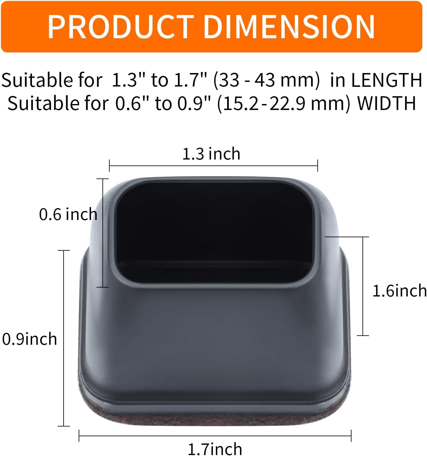 Ezprotekt 16 Pcs Rectangle Black Silicone Chair Leg Floor Protectors, Rectangle Felt Chair Leg