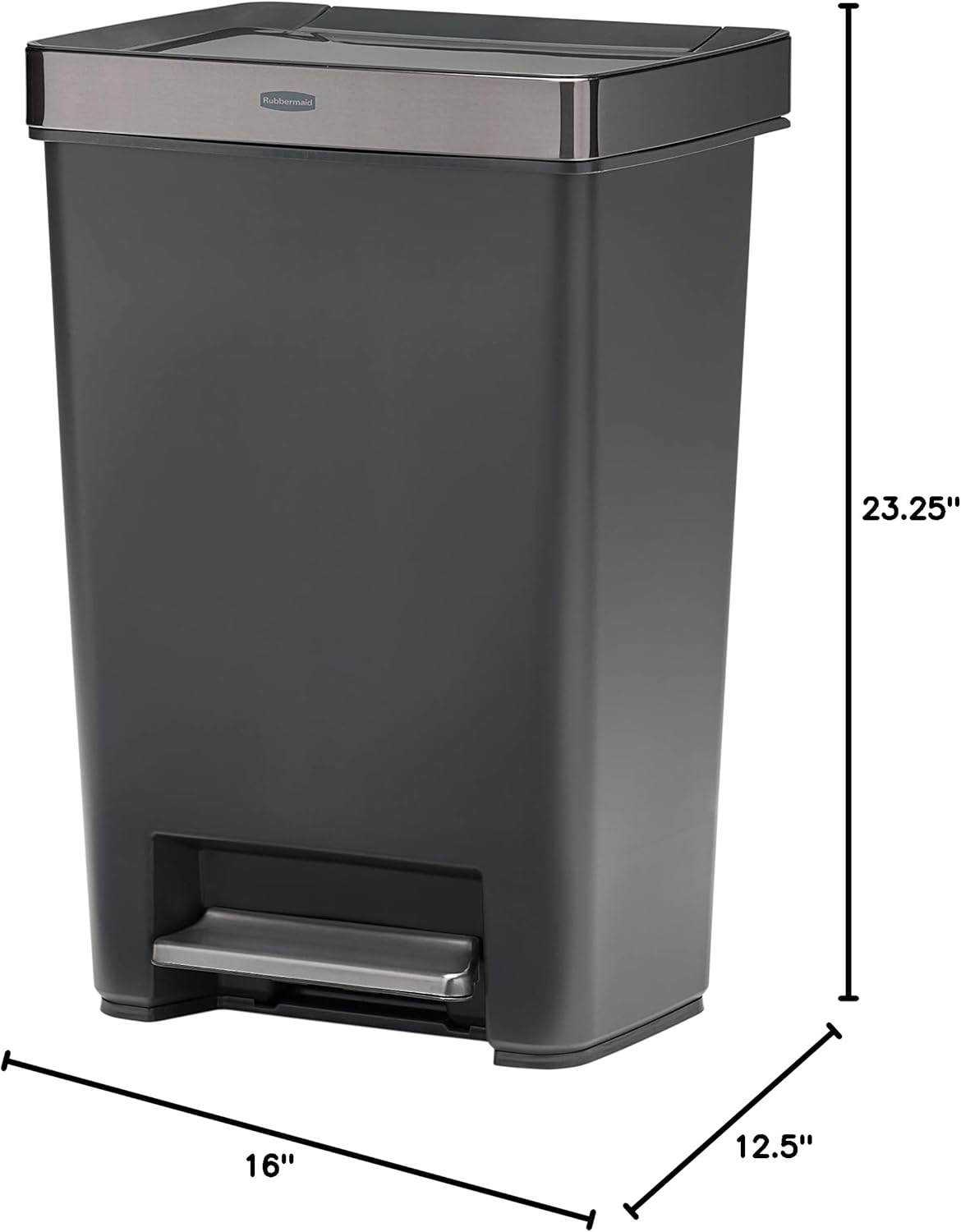 Rubbermaid Premier Series IV Step-On Trash Can for Home and Kitchen, 12.4 Gallon, Stainless Steel