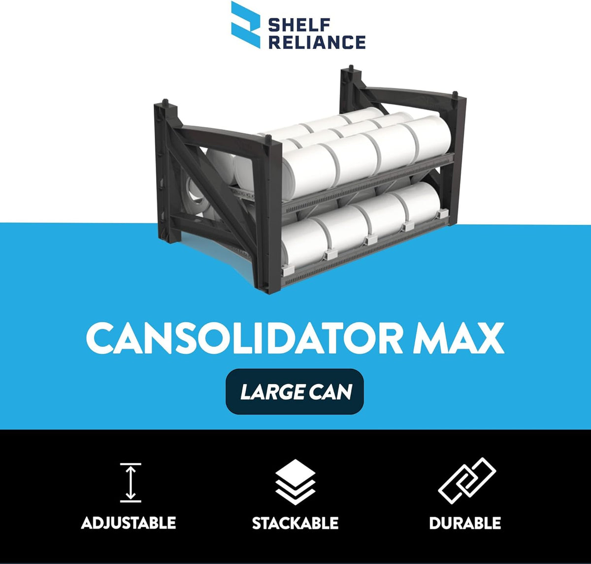 Shelf Reliance Cansolidator Max Small - 1-Pack Can Organizer for Pantry, Stackable Soda Can Storage