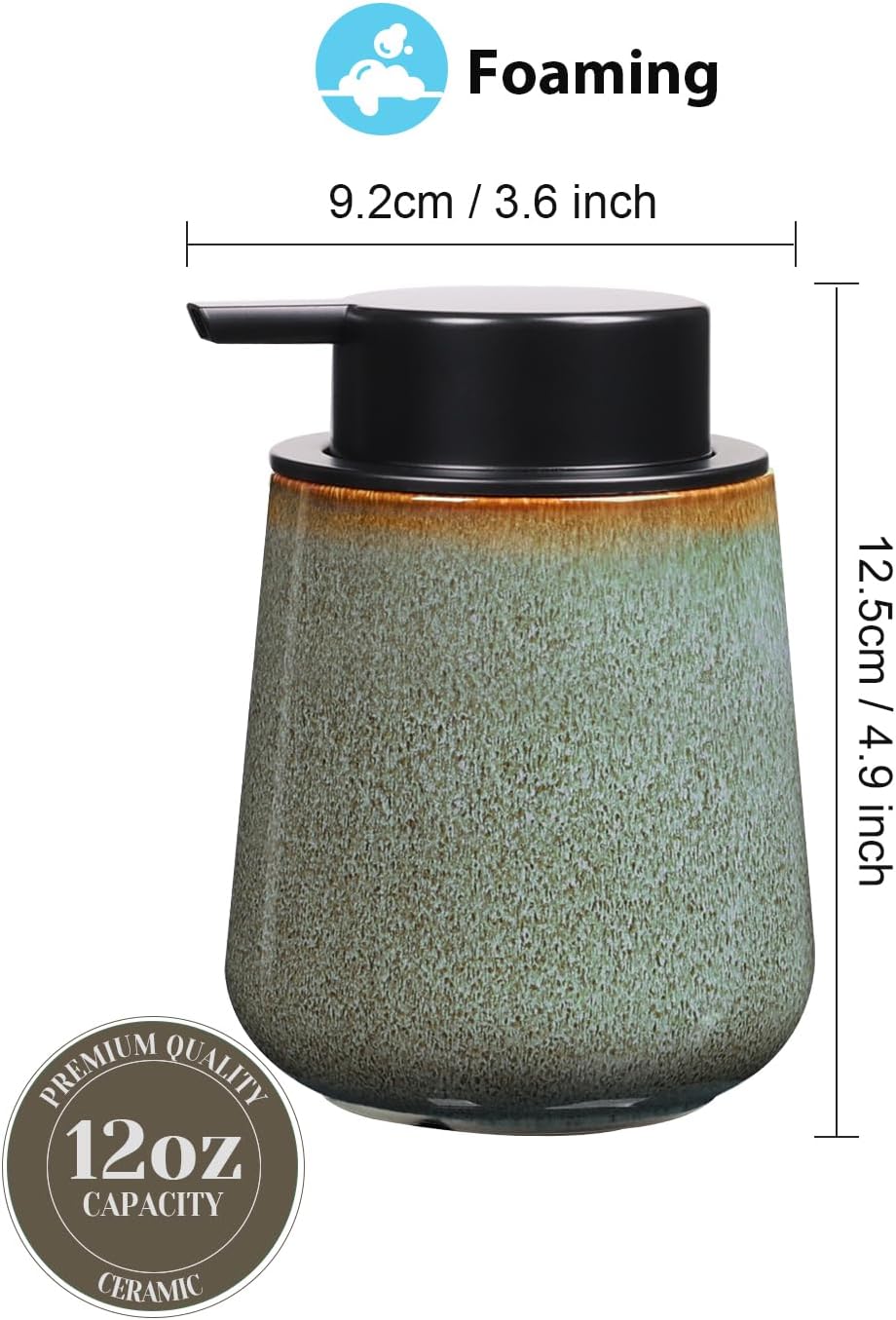 INGOFIN Ceramic Foaming Soap Dispenser -12oz Foam Hand Soap Dispenser Bathroom, Modern Refillable