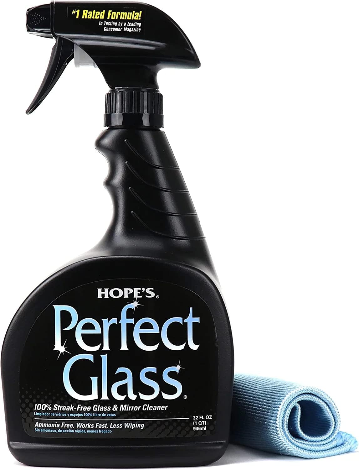 HOPE'S Perfect Glass Cleaner Spray, Streak-Free, Ammonia-Free Window, Mirror, Screen, and Shower
