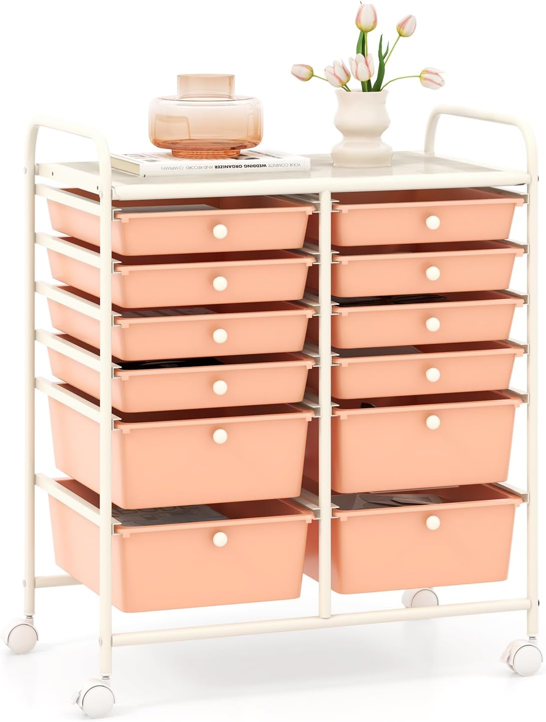 GOFLAME 12-Drawer Rolling Storage Cart, Multipurpose Organizer Cart with 2 Sizes Plastic Drawers