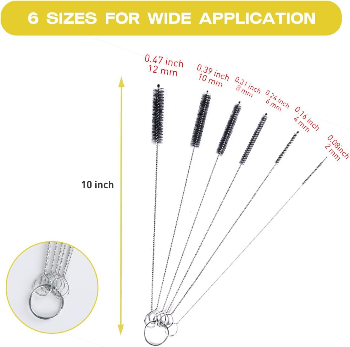 Straw Cleaner Brush Set,6 Piece Long Drinking Straws Cleaning Brush Pipe Tube Tiny Brushes
