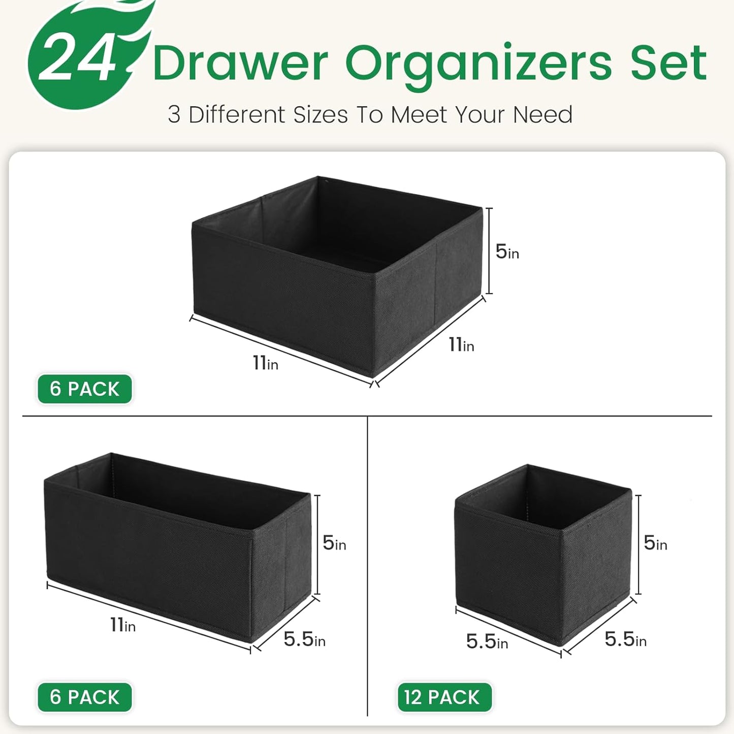 Criusia Drawer Organizer Clothes, 24 Pack Underwear Drawer Organizers, Foldable Closet Organizers
