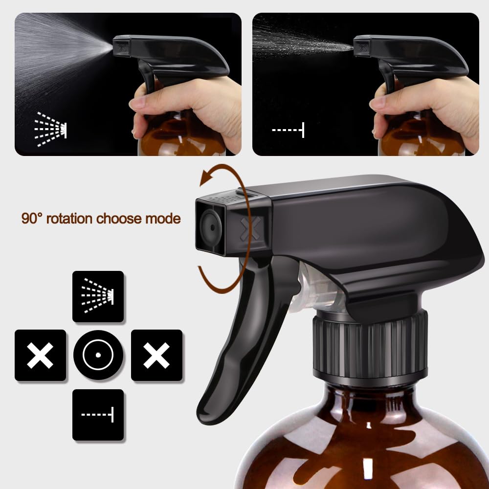 Glass Spray Bottle Kit×10 (2×16oz, 2×4oz, 6×2oz), 9×10ml Roller Bottles, Anti UV, Multi Size and