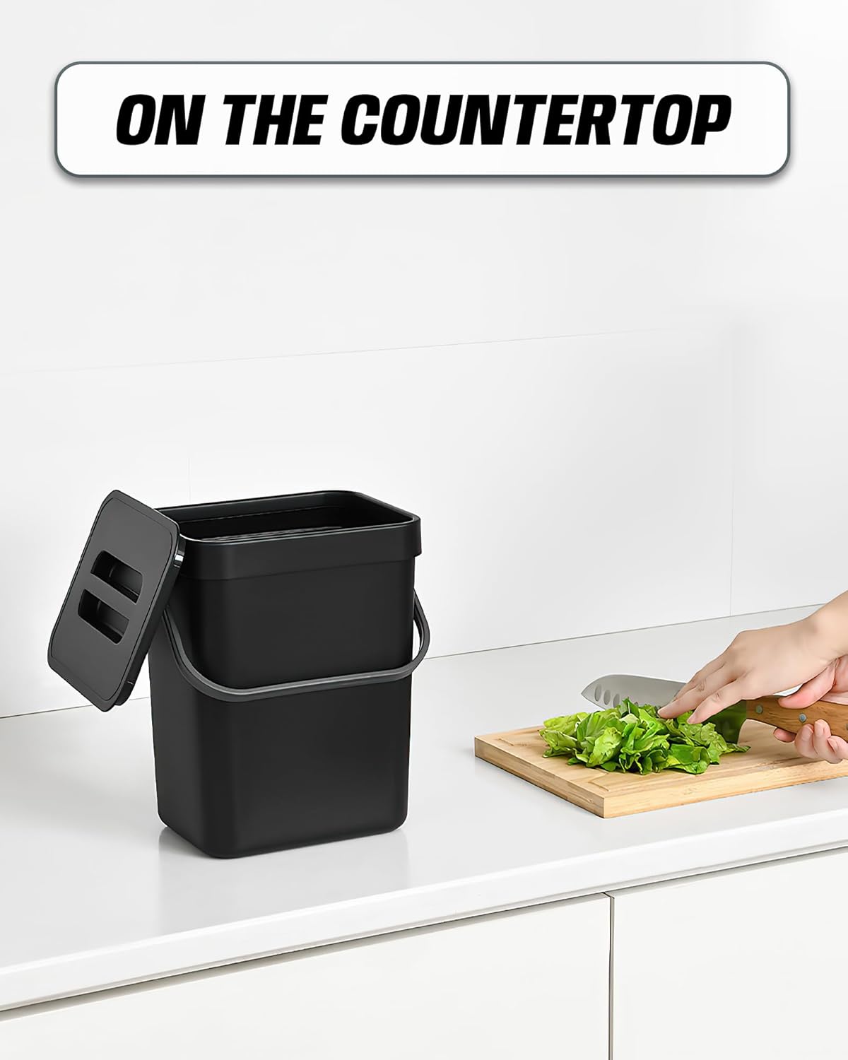 Countertop Compost Bin - 1.3 Gallons Hanging Small Trash Can with Lid for Kitchen Bathroom, Under