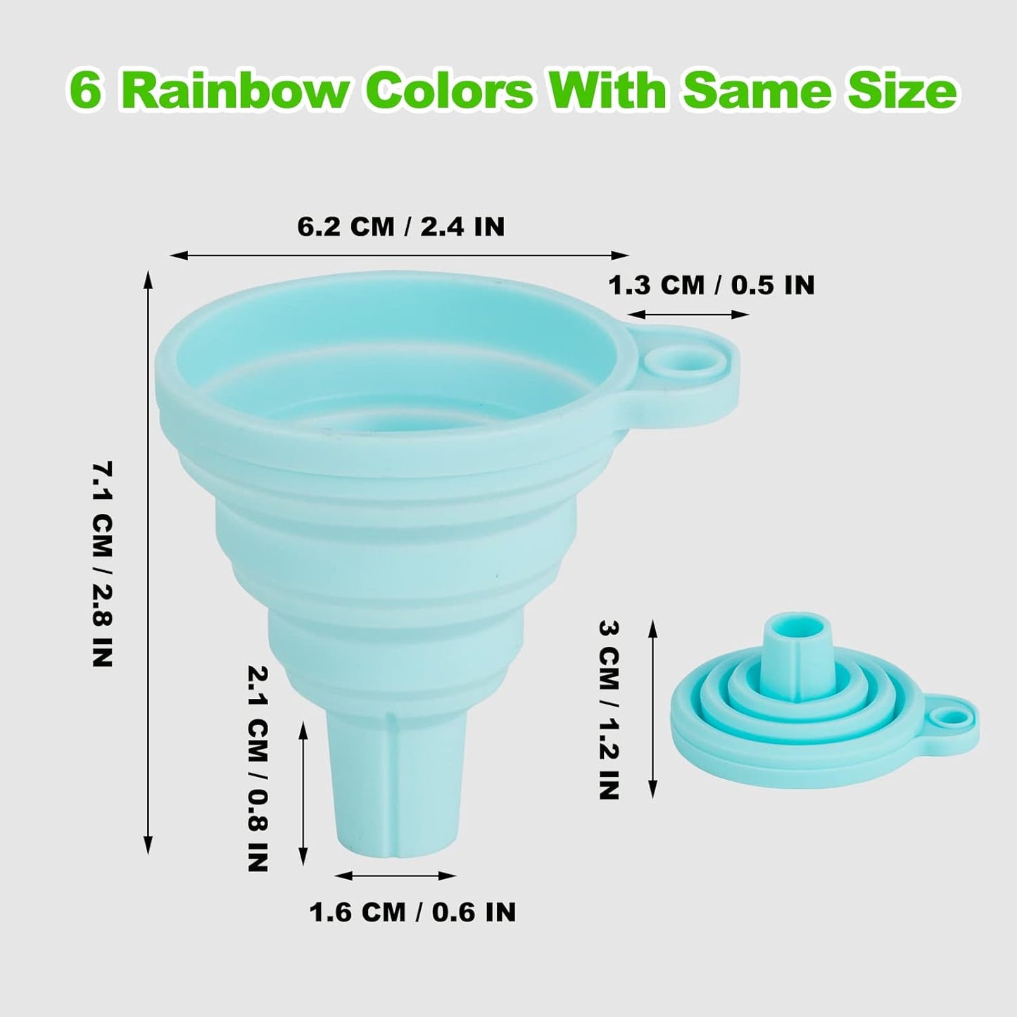 Kitchen Funnel Set 7 Pack, Collapsible Silicone Funnel for Filling Bottles, Beverage, Lab, Oil