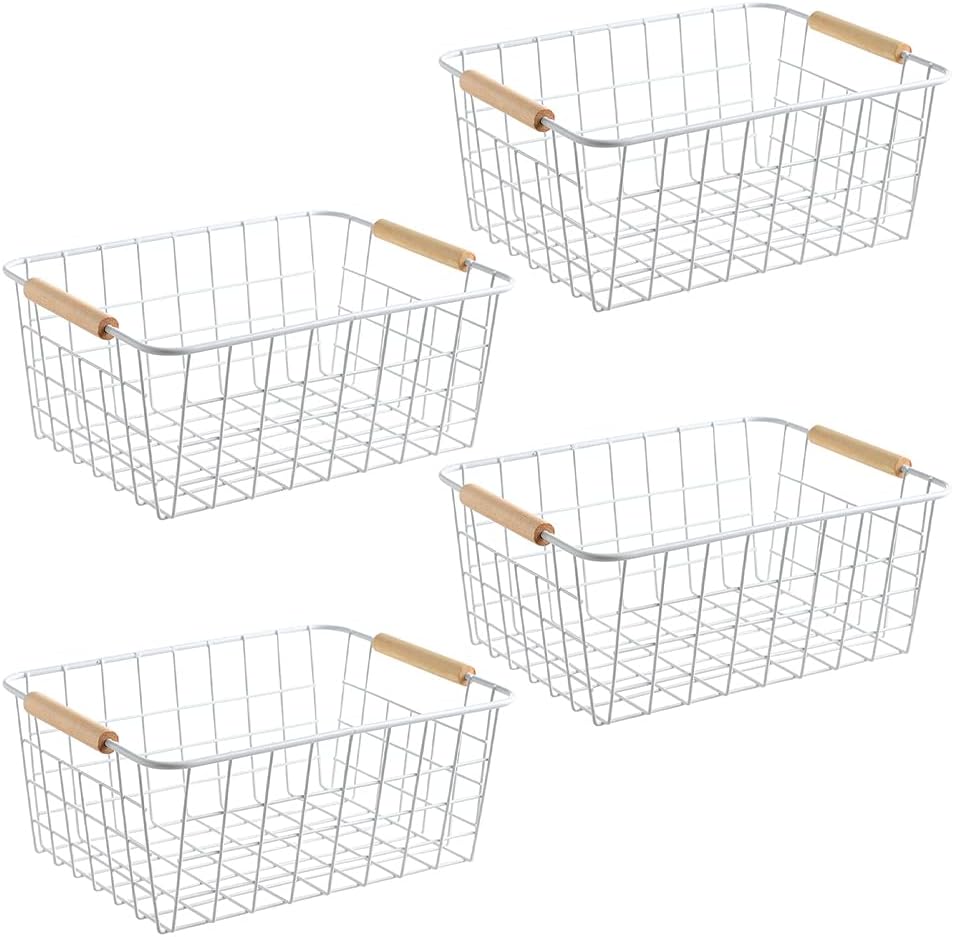 Kitchen Wire Baskets Farmhouse Decor Metal Food Storage Organizer,Household Refrigerator Bin with