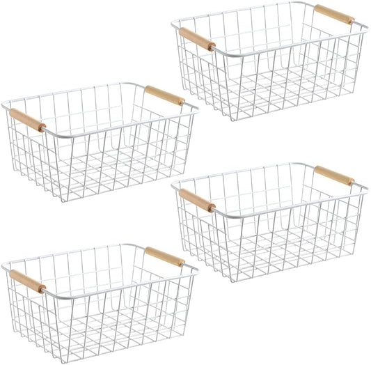 Kitchen Wire Baskets Farmhouse Decor Metal Food Storage Organizer,Household Refrigerator Bin with