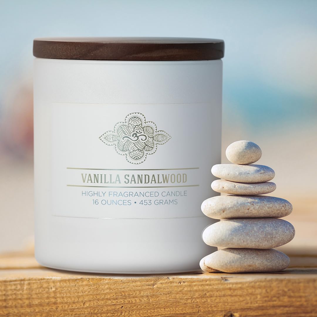 Carolina Vanilla Sandalwood Scented Candle, 16 oz Wellness Relaxing Aromatherapy Candle, 2 Wick
