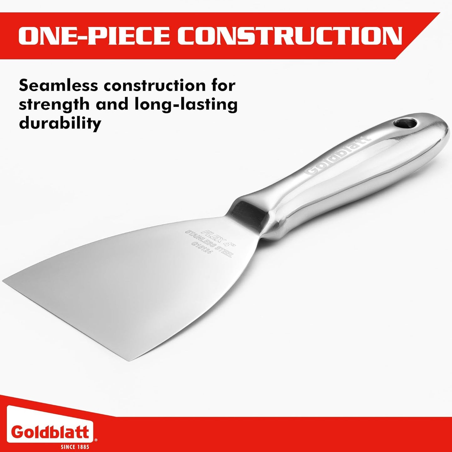 Goldblatt 4" Putty Knife, One-Piece Paint Scraper Tool, All Stainless Steel Joint Knife with