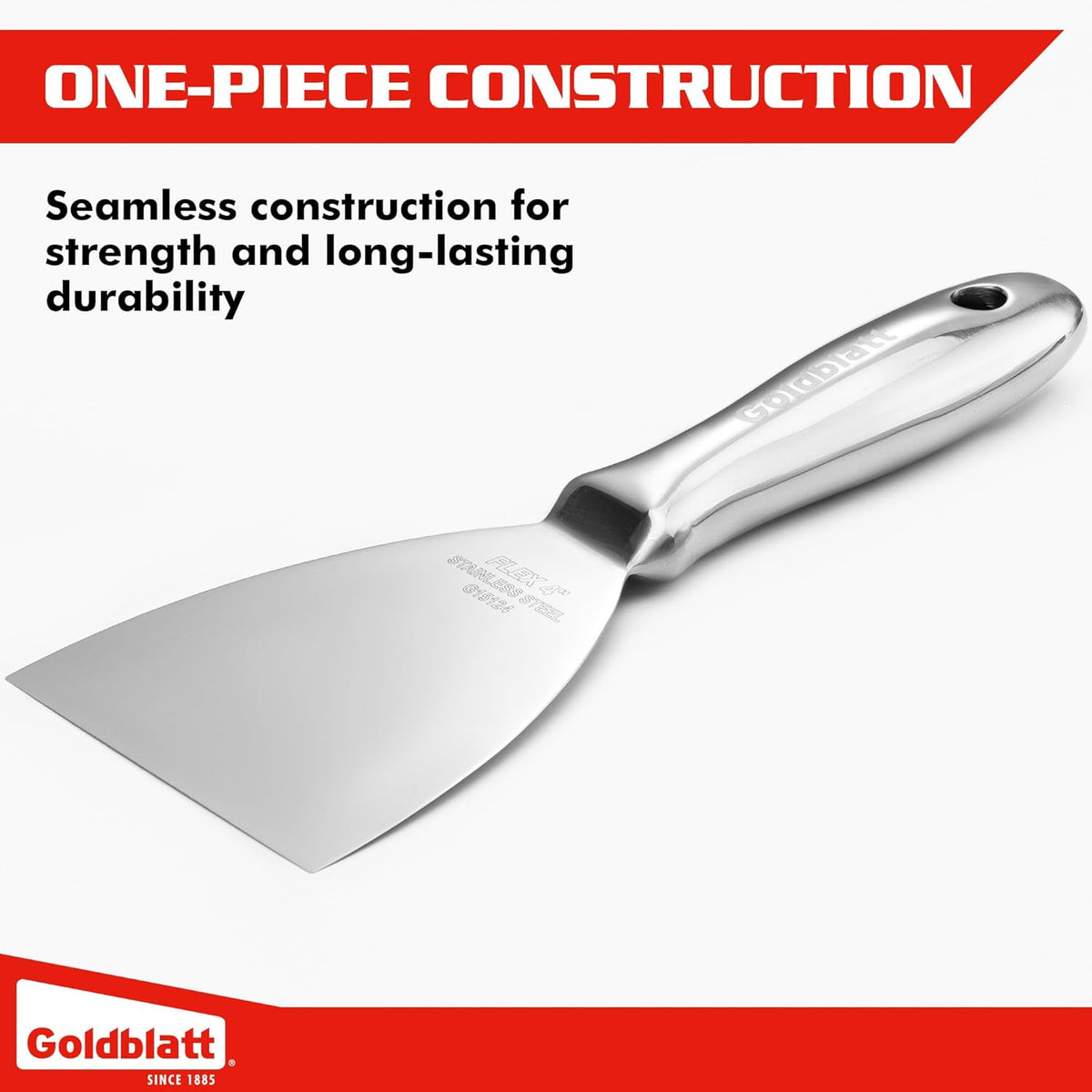 Goldblatt 4" Putty Knife, One-Piece Paint Scraper Tool, All Stainless Steel Joint Knife with