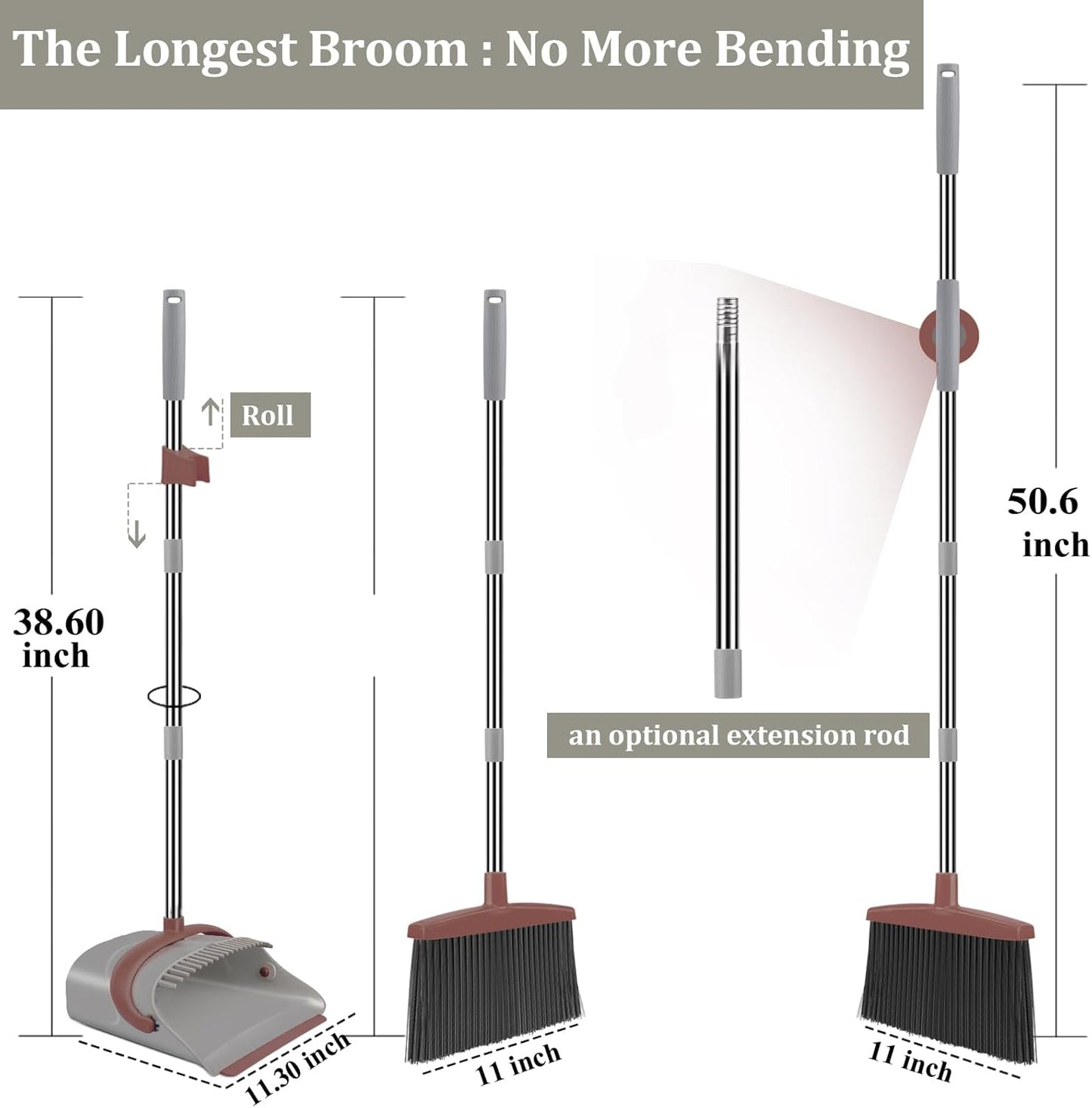 Ivandar Broom with Dustpan Combo Set, 50.6 inch Long Handle, Upright Standing Broom and Dustpan Set