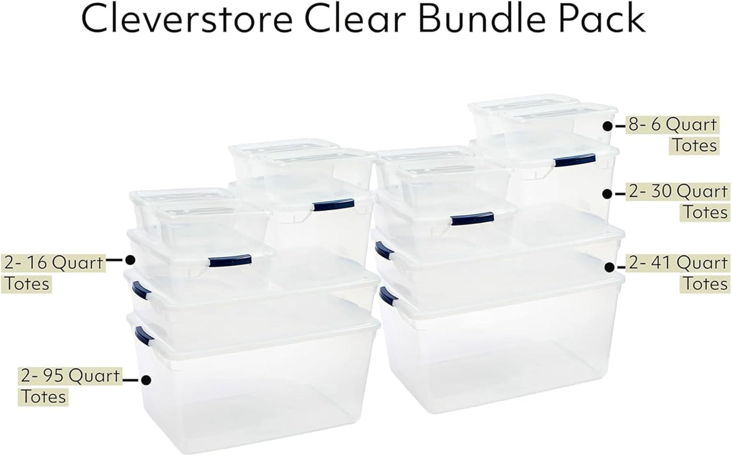 Rubbermaid Cleverstore Clear Dorm Variety 16-Pack, Made in USA, Stackable Large Clear Storage Bins