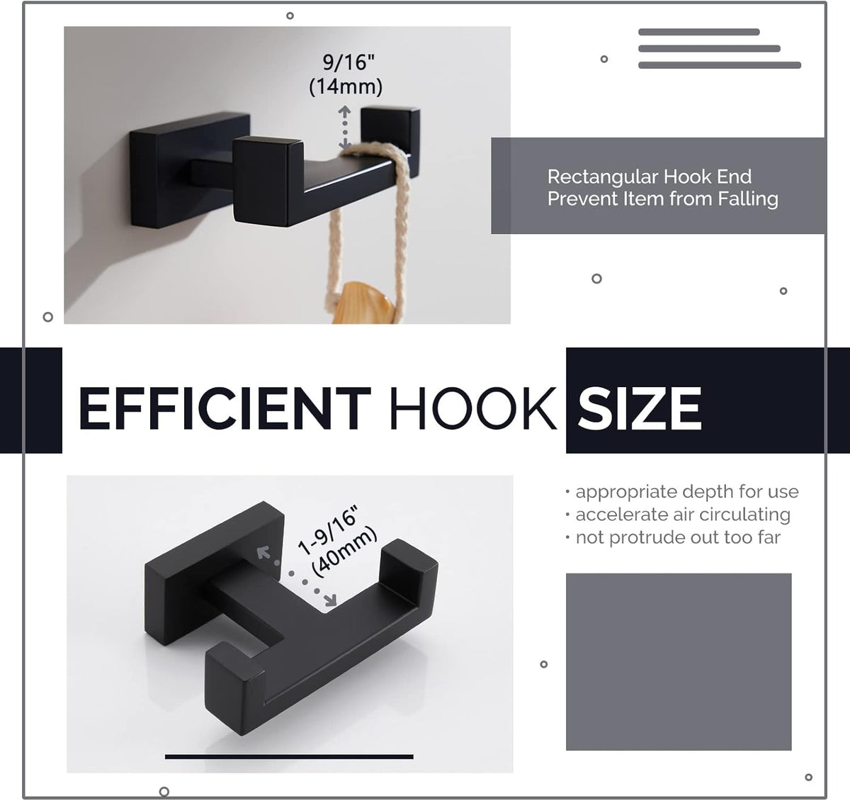 Angle Simple Double Towel Hook Matte Black, Stainless Steel Bathroom Towel Holder, Coat Robe Hook