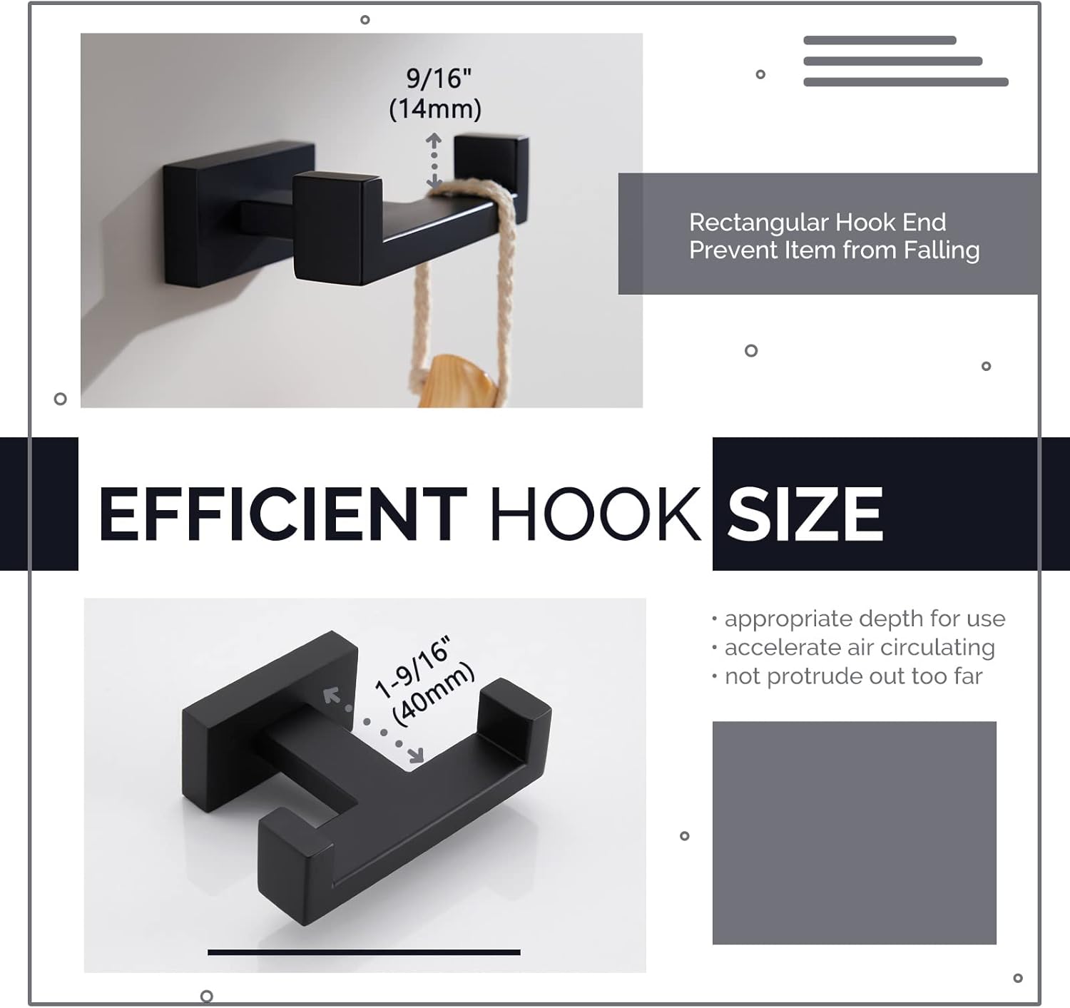 Angle Simple Double Towel Hook Matte Black, Stainless Steel Bathroom Towel Holder, Coat Robe Hook