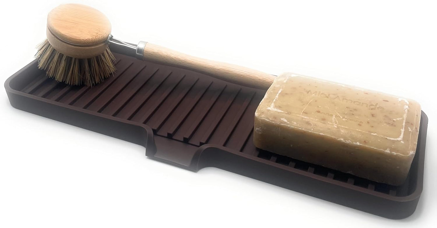 Happitasa Silicone Soap Dish Tray and Sponge Holder with Drain Chute | Bathroom and Kitchen Sink