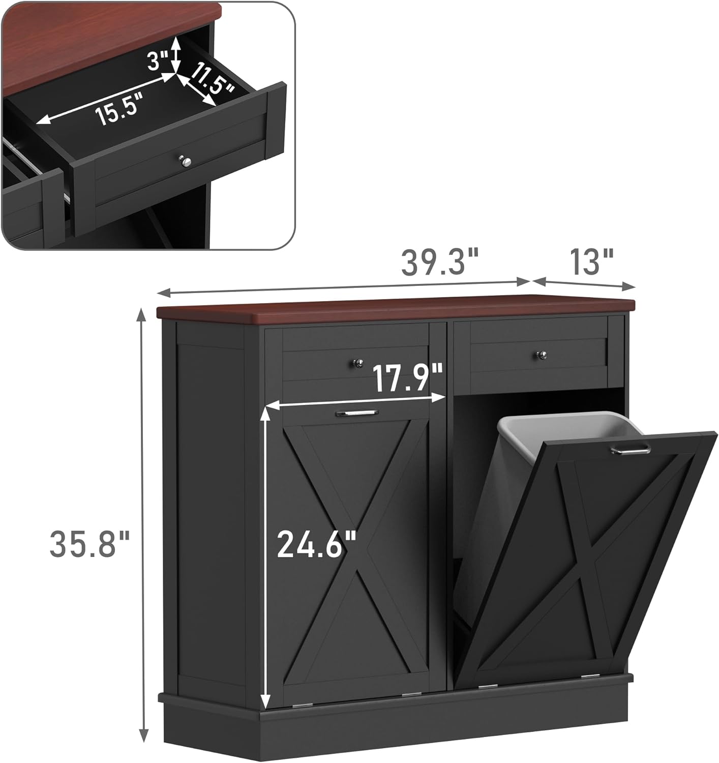 Betterhood Double Tilt Out Trash Cabinet 20 Gallon Wooden Free Standing Laundry Sorter