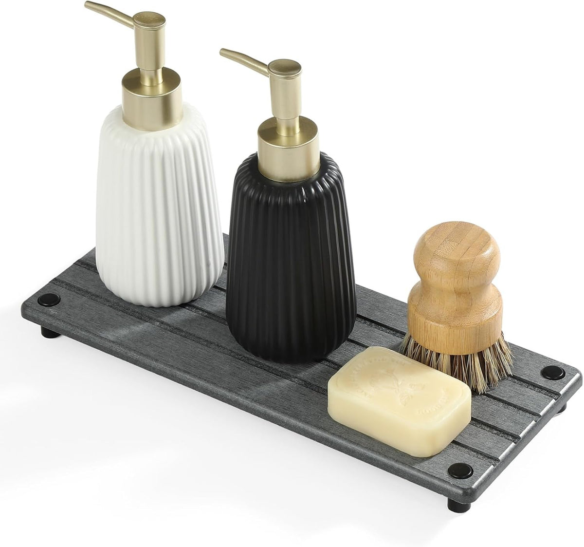 Instant Dry Sink Caddy Kitchen Sink Organizer, Quick Drying Stone Tray Diatomite Sponge Holder Soap