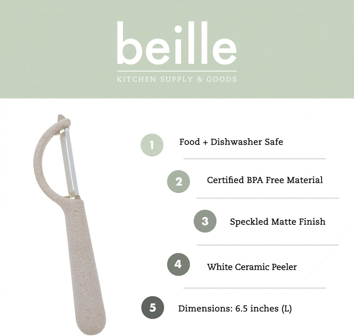 Beille Ceramic Blade Wheat Straw Vegetable Peeler Kitchen Gadgets, 6.5 Inch (Classic Peeler, Cream)