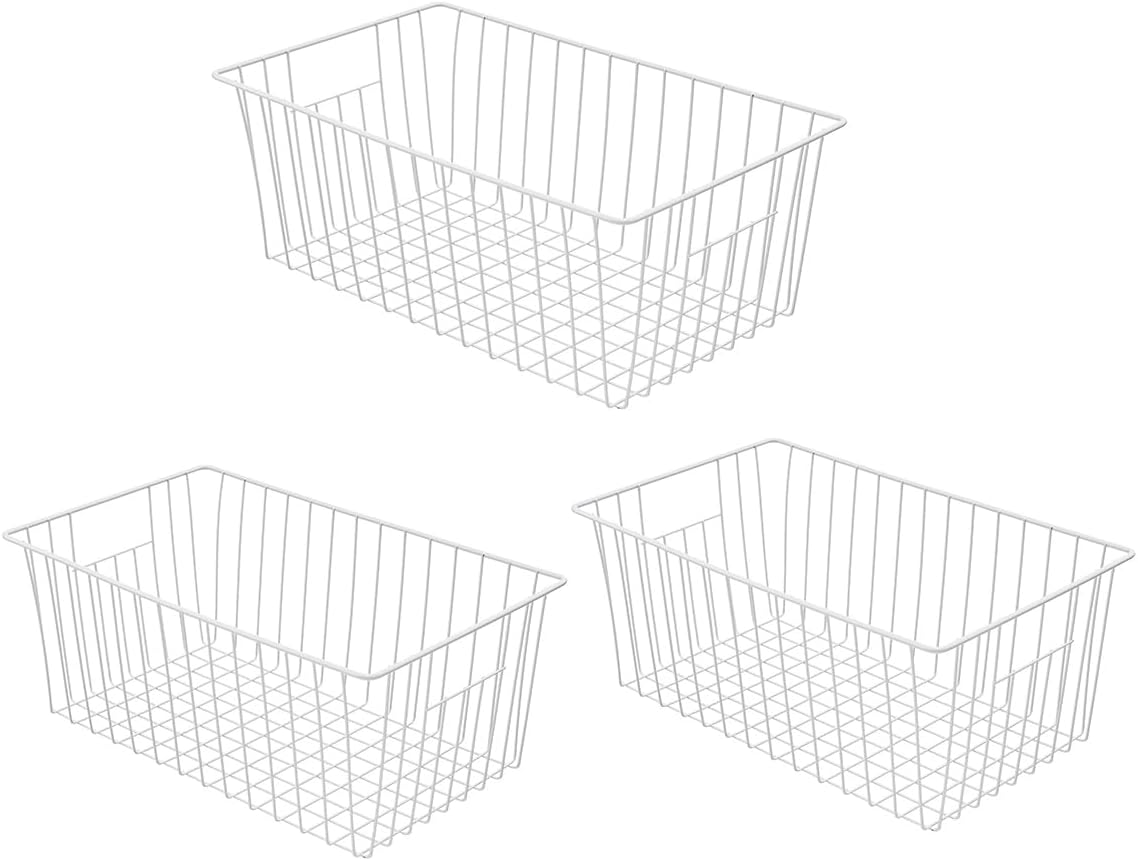 16Lx12Wx6H inch Wider Freezer Organizer Baskets Container, Refrigerator Metal Wire Storage Bins