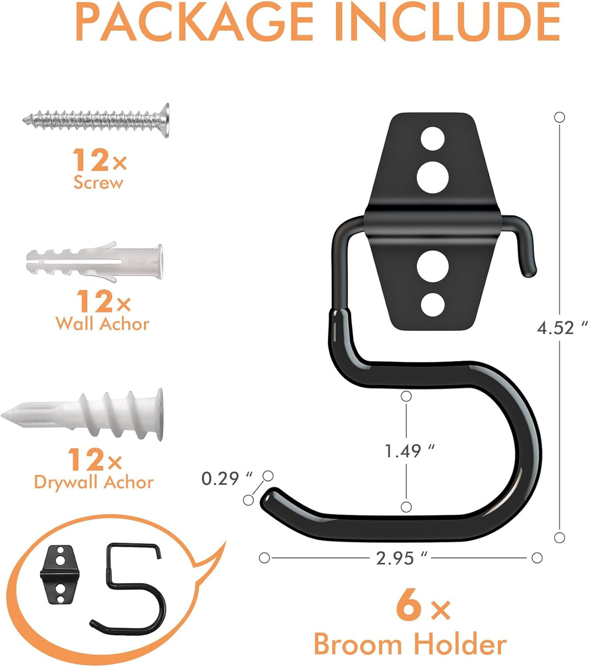 LIGHT DUST Broom Holder Wall Mount - 12 Pack Tool Hangers Garage Wall Hanging Organizer - Heavy