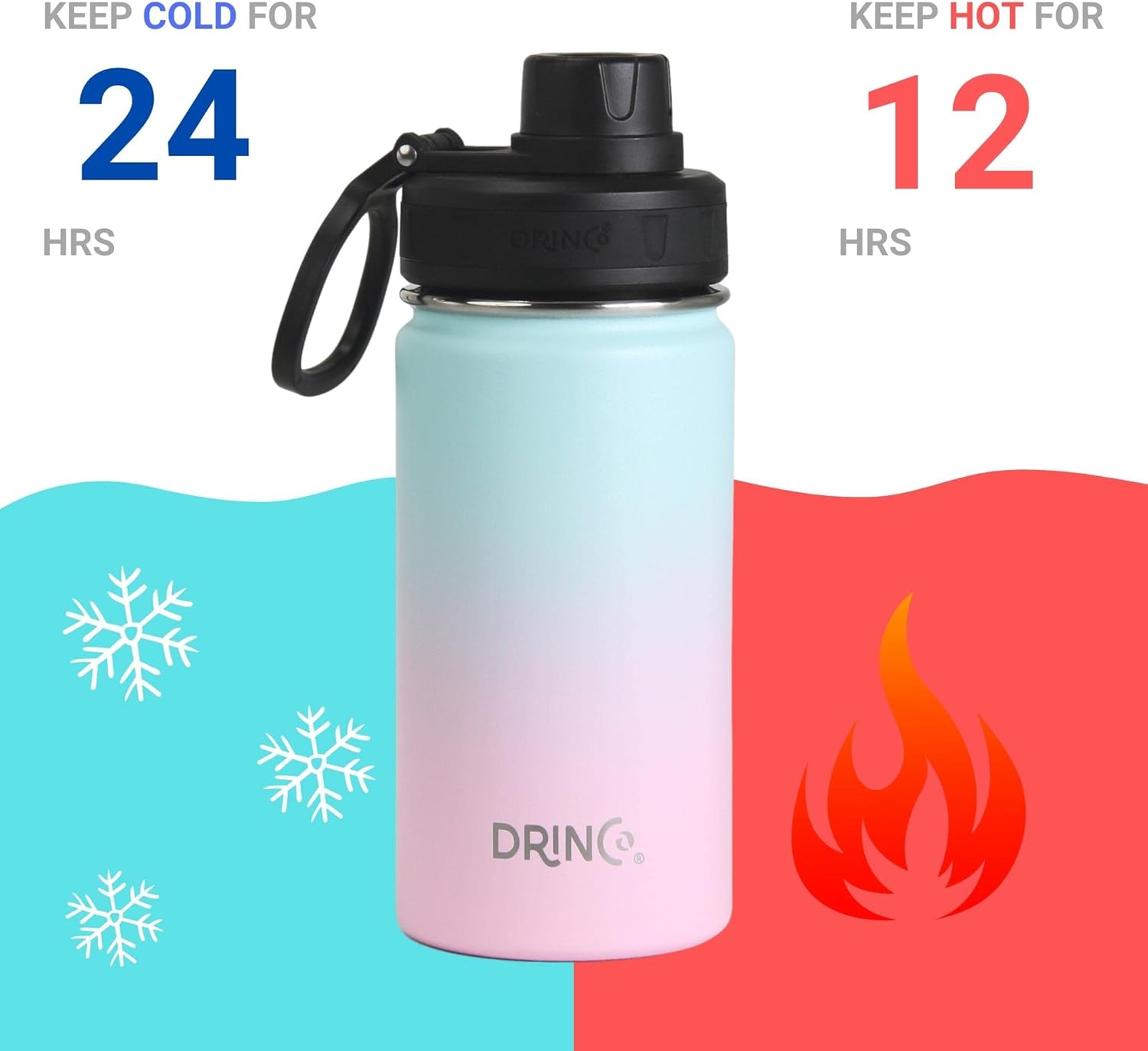 DRINCO Stainless Steel Water Bottle Spout Lid Vacuum Insulated Double Wall Water Bottle Wide Mouth