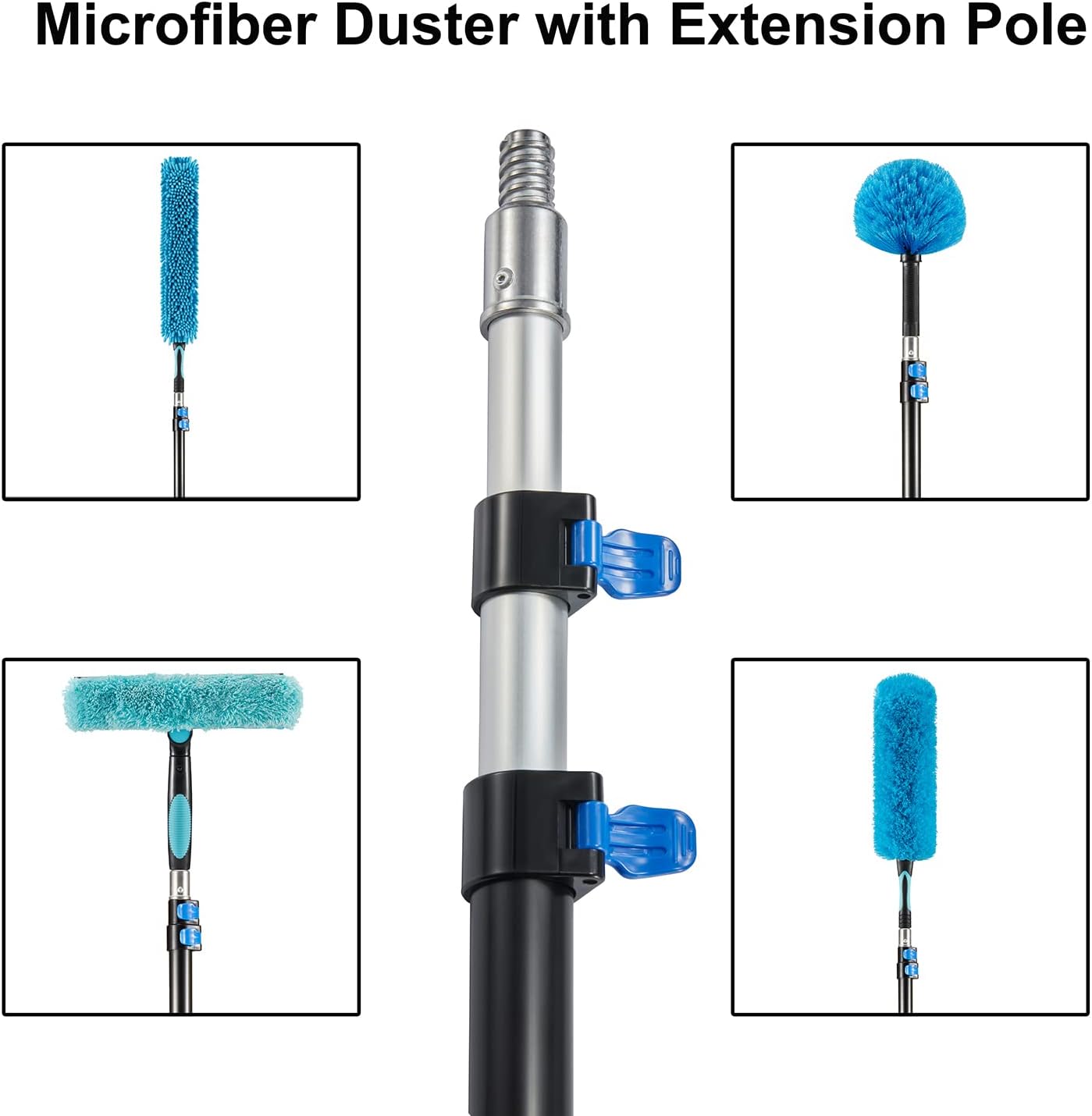 25 Foot High Ceiling Fan Duster with 6-18 Foot Extension Pole, Extendable Reusable Cobweb, Feather