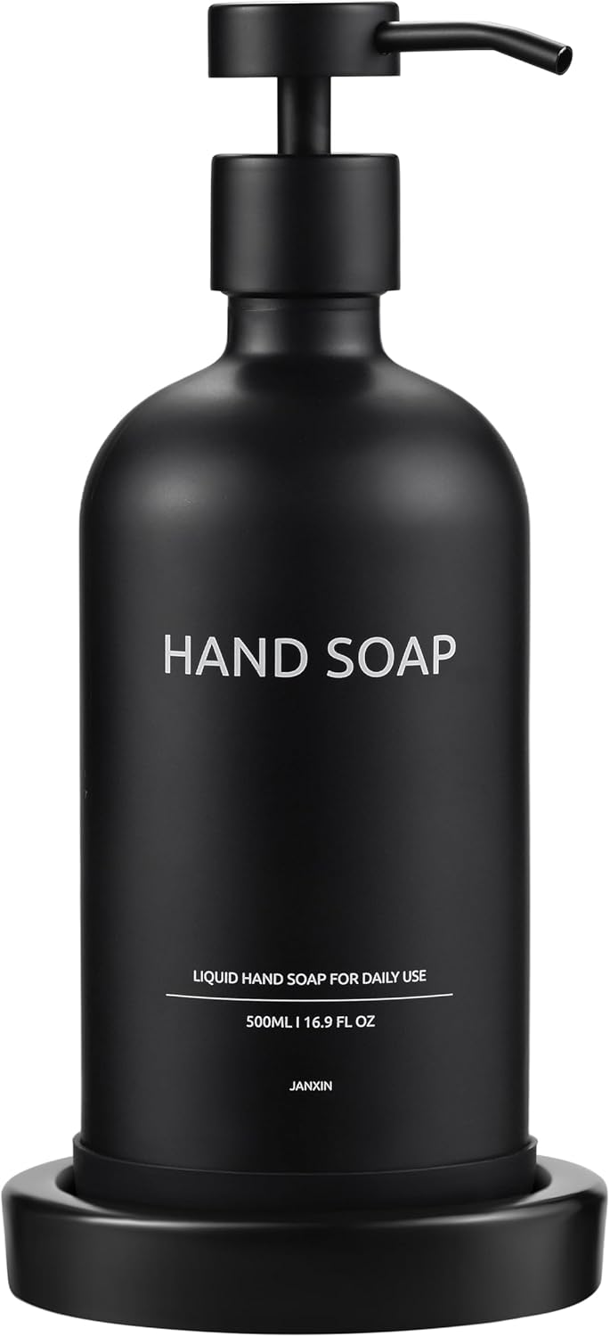 Glass Soap Dispenser Set by Janxin,Bathroom Soap Dispenser Set with Ceramic Tray,Luxury Bathroom