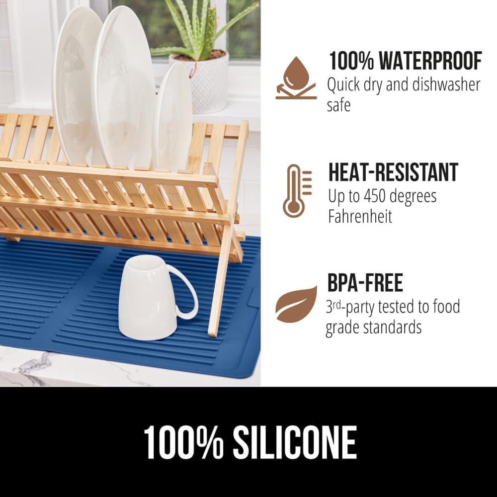 GORILLA GRIP 100% BPA-Free Patented Silicone Dish Drying Mat for Kitchen Counter, 18x24 Inch, Water