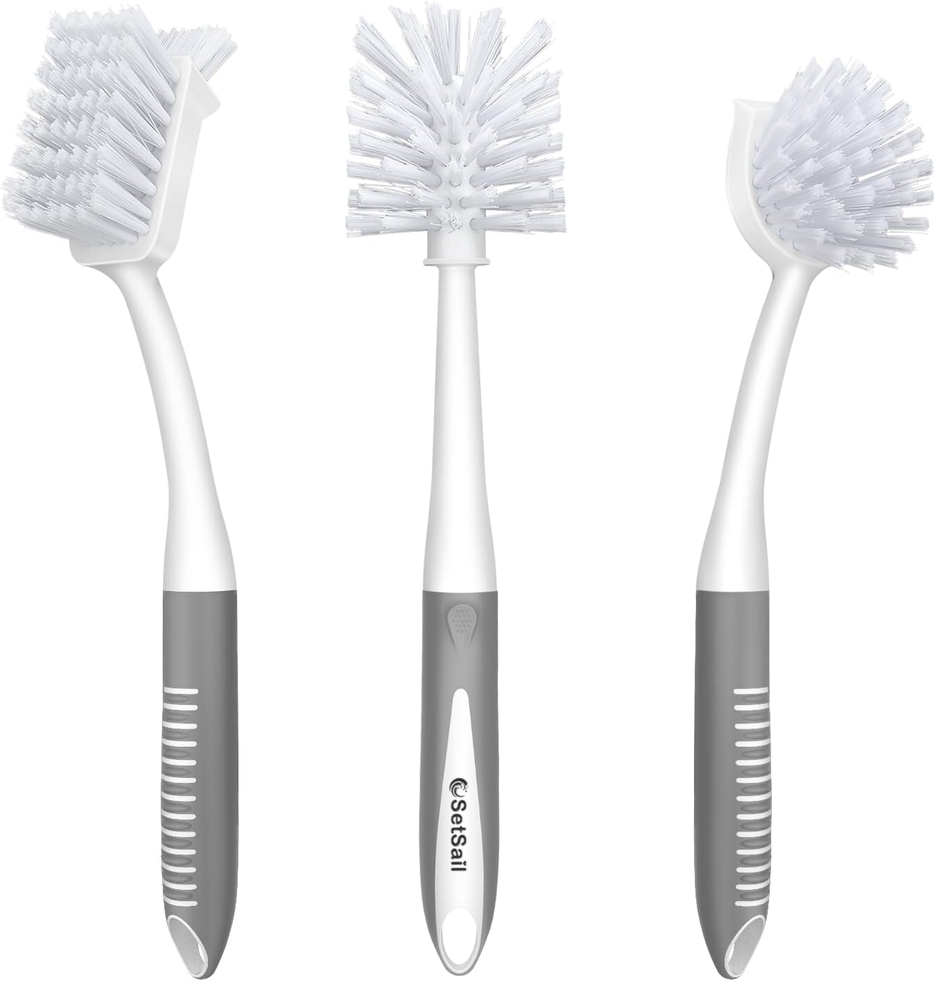 SetSail Dish Brush Set of 3 Piece, Dish Scrub Brush with Long Handle Deep Cleaning Brush with
