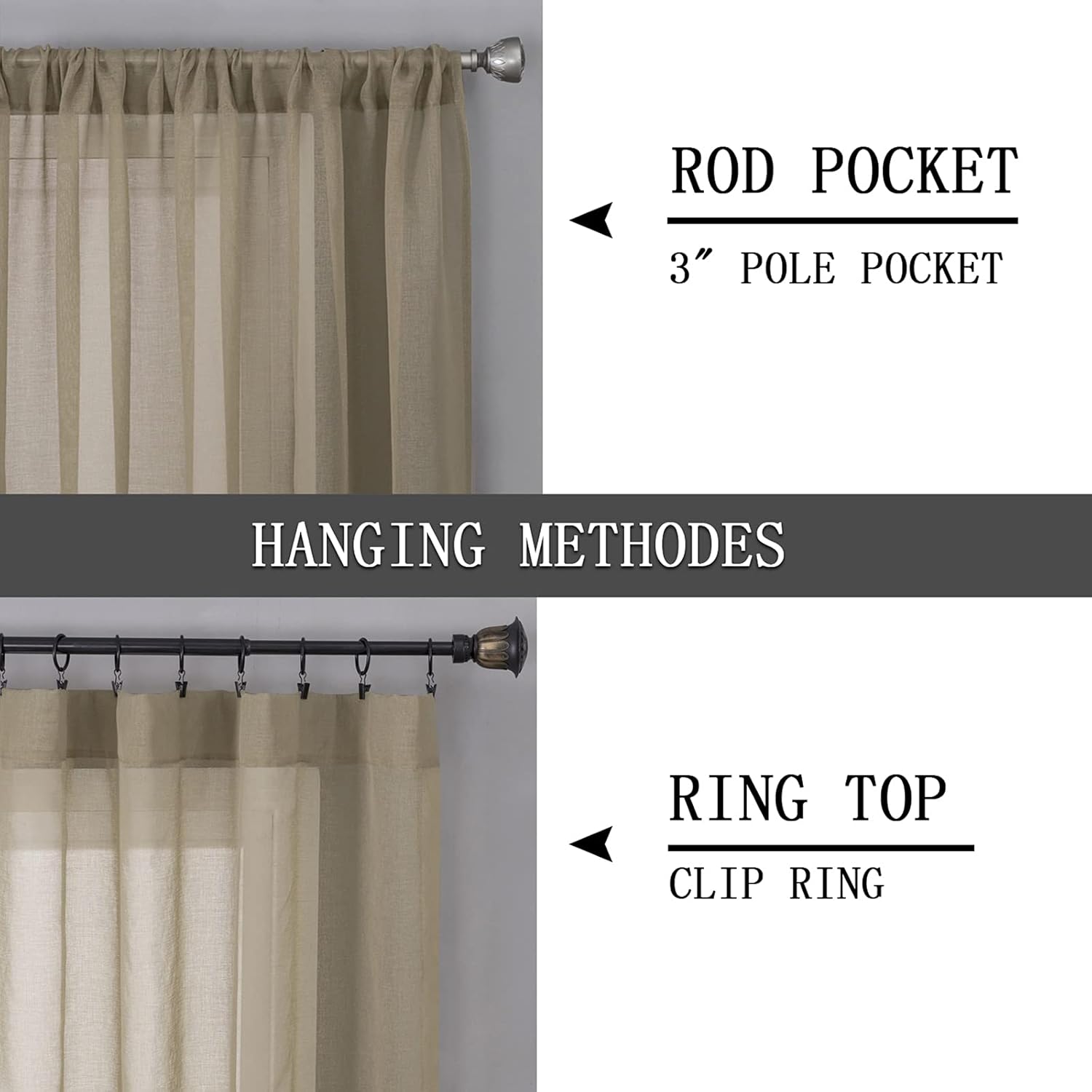 Tollpiz Sheer Curtains Linen Textured Living Room Curtain Sheers Light Filtering Rod Pocket Voile