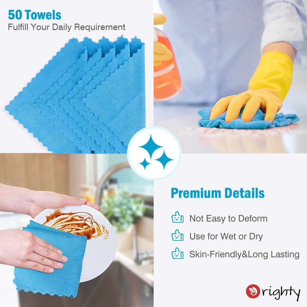 Orighty Cleaning Cloths, Shop Towels 50 Pack, Shop Rags Reusable, Microfiber Cleaning Rags Bulk for