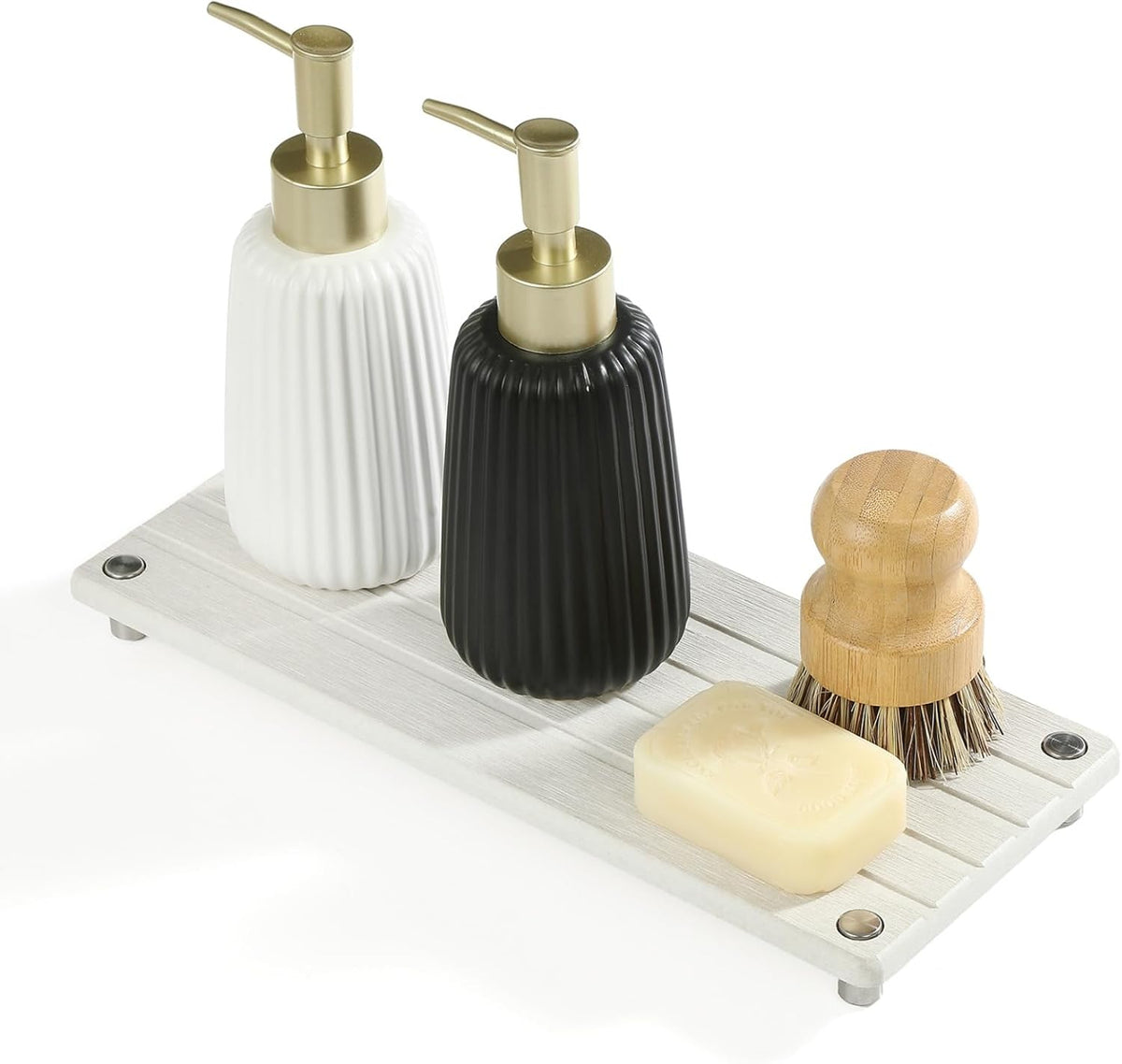 Instant Dry Sink Caddy Kitchen Sink Organizer, Quick Drying Stone Tray Diatomite Sponge Holder Soap