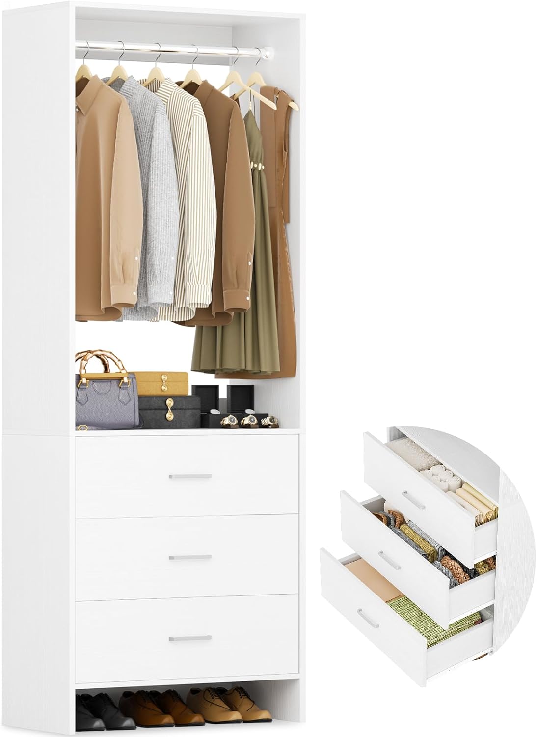 Aheaplus 2FT Closet System with 3 Drawers, 24’’ Closet Organizer, Wood Closet Organizer System