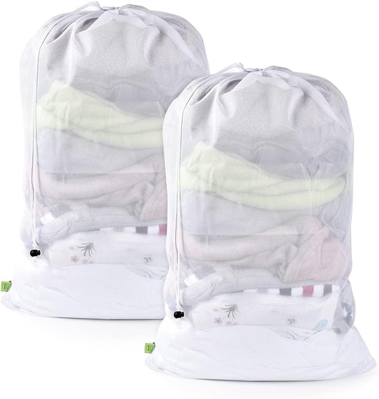 OTraki 2 Pcs Large Mesh Laundry Bags, 24X36 Inch Heavy Duty Drawstring Laundry Wash Bag, Dirty