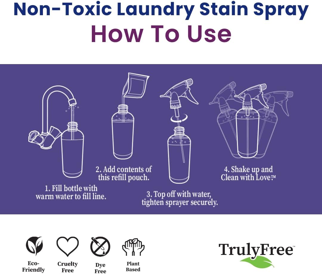 Truly Free Laundry Stain Remover Spray for Clothes - Removes Tough, Dried-In Stains on Whites &