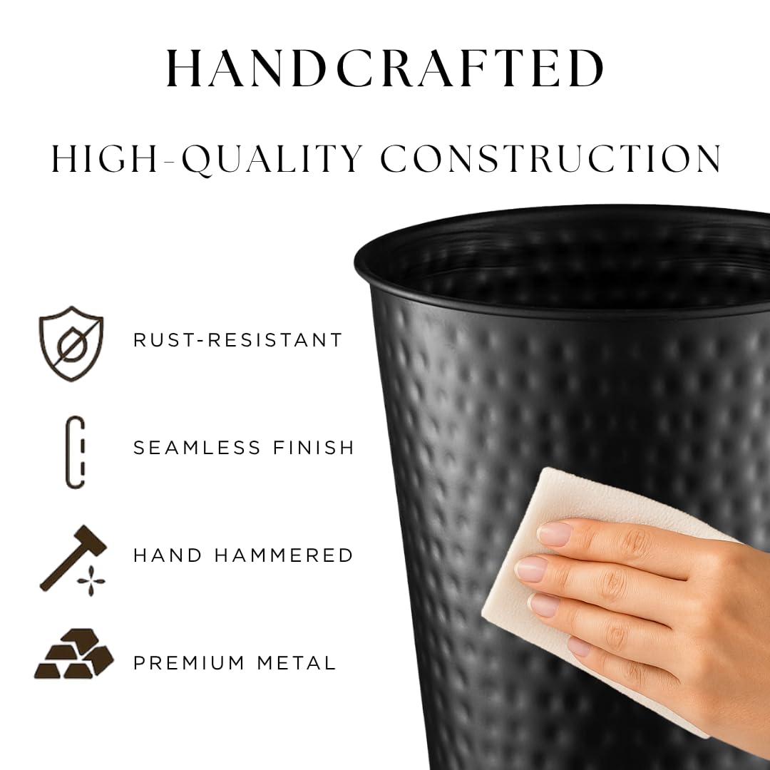 Monarch Abode Black Hand Hammered Metal Wastebasket for Home Office Bedroom, Decorative Waste