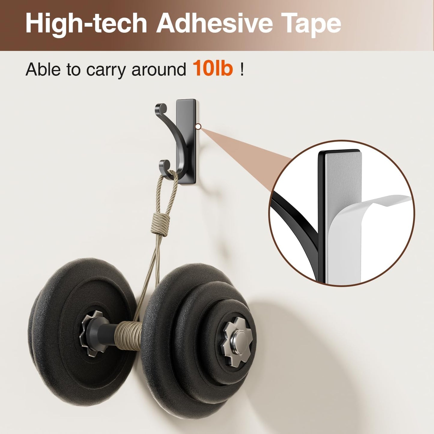 Adhesive Wall Hook for Towel/Coat - Extra Sticky 10LB Stainless, Stick on Hanger for Bath or