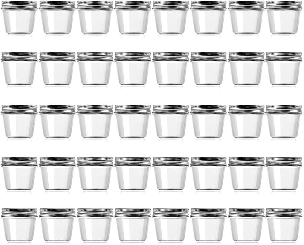 novelinks 4 Ounce Clear Plastic Jars Containers With Screw On Lids - Refillable Round Empty Plastic