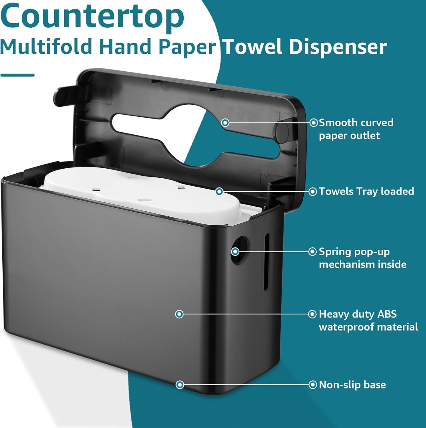 Multifold Paper Towel Dispenser Countertop, Heavy Duty Wide-Design, 300-Sheet Large Capacity Black