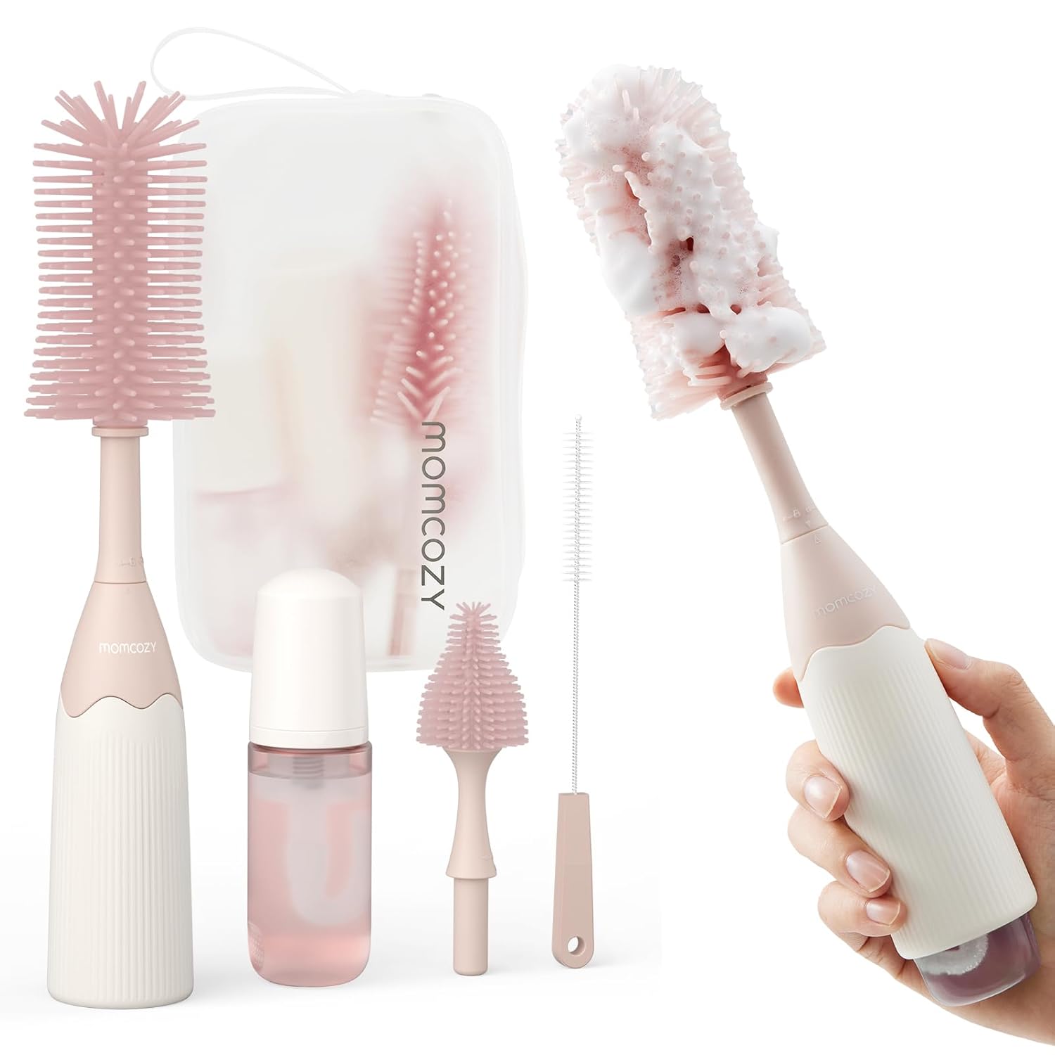 Momcozy Bottle Brush Kit, Innovative Push-Press Design for Better Cleaning - Baby Bottle Cleaner