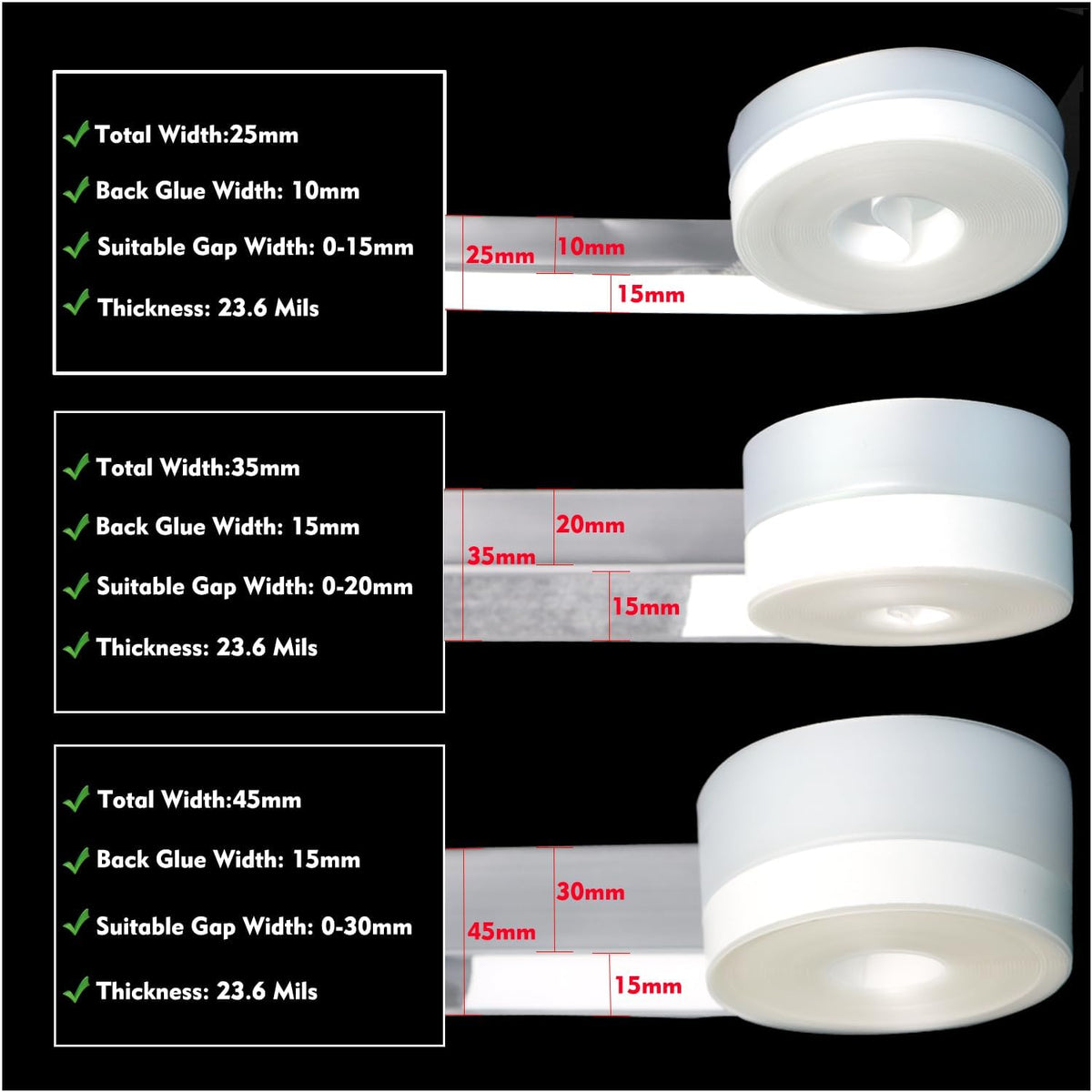 Silicone Seal Weather Stripping Tape 16.5 Feet Strip Bottom Draft Insulation Stopper Tape